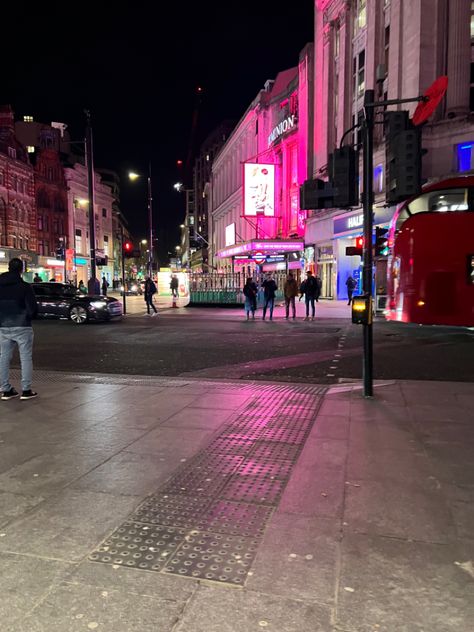 London Tottenham court road underground station night lights red bus people traffic lights black car Underground Station, London, Road, Instagram