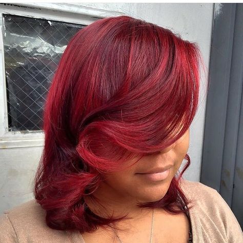 Red Hair Black Woman, Layered Hair Black Women, Red Layered Hair, Layered Hair Black, Charlie Baltimore, Med Haircuts, Red Hair Light, Burgundy Natural Hair, Deep Red Hair