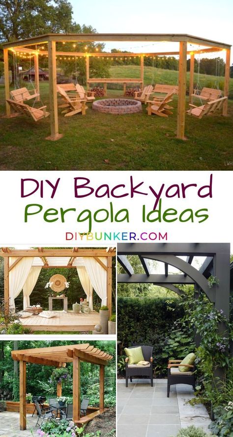 Totally digging these DIY pergola ideas for your backyard! #backyard #diy #homeimprovement Pergola Ideas Patio, Diy Pergola Ideas, Backyard Pergola Ideas, Freestanding Pergola, Pergola Decorations, Pergola Plans Design, Pergola Diy, Backyard Playhouse, Retractable Pergola