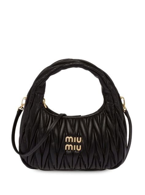 Miu Miu Wander, Metal Lettering, Miu Miu Bag, Lettering Logo, Black Shoulder Bag, Strap Tops, Ballet Flat Shoes, Medium Bags, Nappa Leather