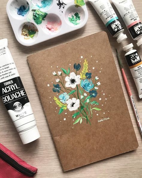 Painted Notebook Cover Diy, Journal Painting Ideas, Painted Notebook, Journal Painting, Painted Journal, Sketchbook Cover, Memory Journal, 수채화 그림, Arte Sketchbook