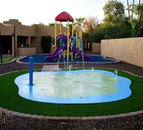 Splash Pad Design & Splash Pad Construction in Scottsdale, AZ Splash Pad Ideas, Ground Water Feature, Diy Splash Pad, Backyard Splash Pad, Utah House, Pool Remodel, Large Backyard, Splash Pad, Pool Pump