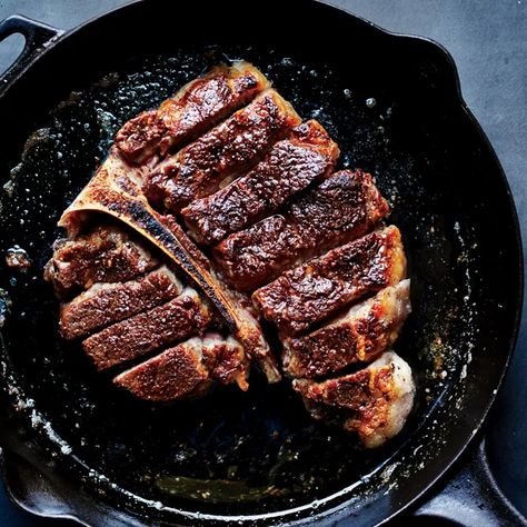 Perfect Porterhouse Steak Recipe | Bon Appétit Porterhouse Steak Recipe, Skirt Steak Fajitas, Good Steak Recipes, Bobby Flay Recipes, Filet Mignon Recipes, Porterhouse Steak, Iron Skillet Recipes, Grilled Steak Recipes, Cast Iron Skillet Recipes