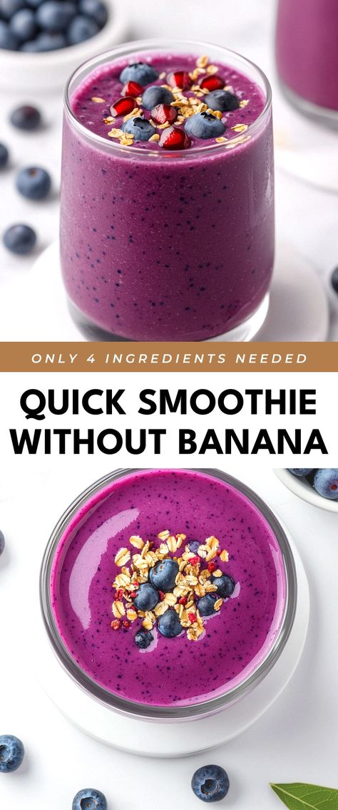 Image for Quick Smoothie Without Banana Healthy Smoothie Recipes Without Banana, Smoothie Recipes No Banana, Smoothie Recipes Without Banana, No Banana Smoothie, Smoothies Without Bananas, Blueberry Banana Smoothie Recipe, Afternoon Smoothie, Smoothie Without Banana, Quick Smoothies