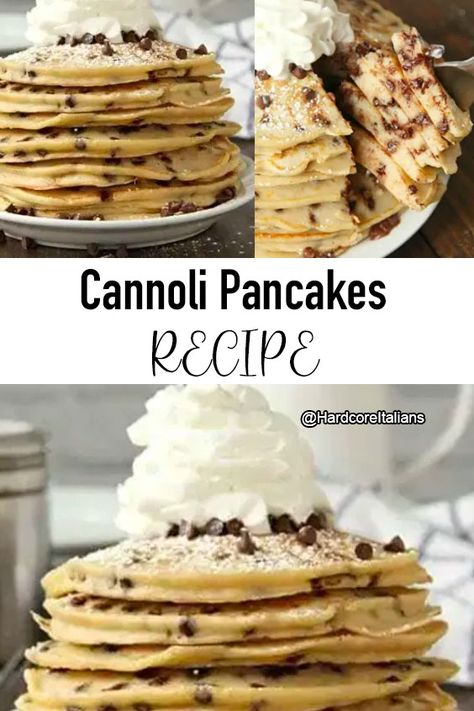 Cannoli Pancakes Recipe, Cannoli Pancakes, Italian Pancakes, Ihop Food, Ihop Pancakes, Butter Syrup, Cannoli Filling, Cannoli Recipe, Cannoli Cream