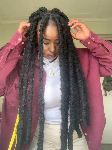 Riri Locs Hairstyle, Riri Locs, Chunky Locs, Marley Twist Hairstyles, Sleek Braided Ponytail, Braids Styling, Faux Hair, Imperial Crown, Marley Hair