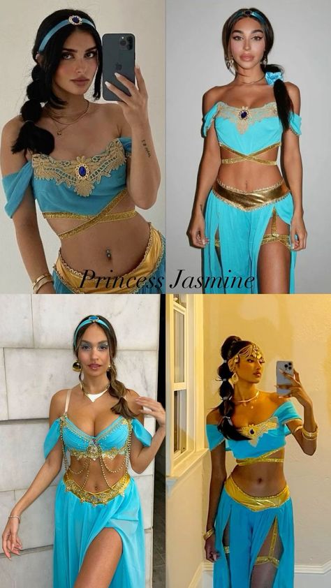 Jasmine From Aladdin Costume, Princes Jasmin Outfit, Princess Jasmine Costume Halloween, Jazmin Halloween Costume, Princess Jasmine And Aladdin Costume, Jasmine Costume College, Costume Ideas Princesses, Princess Jasmine Outfit Ideas, Jasmine Diy Costume