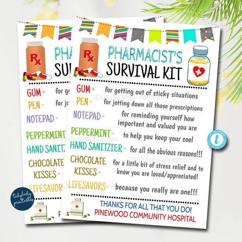 Pharmacy Technician Day Gifts, Hospital Funny, Pharmacy Decor, Survival Kit Gifts, Funny Thank You, Pharmacist Gift, Pharmacy Tech, Pharmacy Technician, Medical Staff