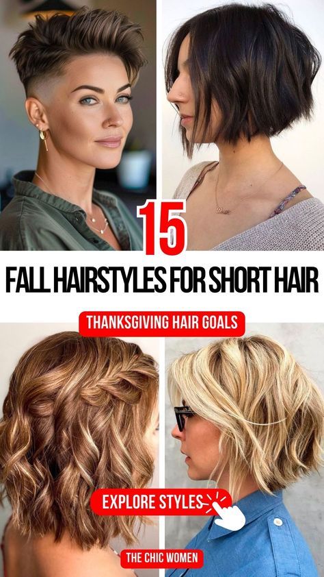 Easy Fall Hairstyles for Short-Haired Women Thanksgiving Hairstyles For Short Hair, Thanksgiving Hairstyle, Short Fall Hairstyles, Easy Fall Hairstyles, Thanksgiving Hairstyles, Thanksgiving Hair, Hairstyle For Short Hair, Easy Curls, Hairstyle For Short