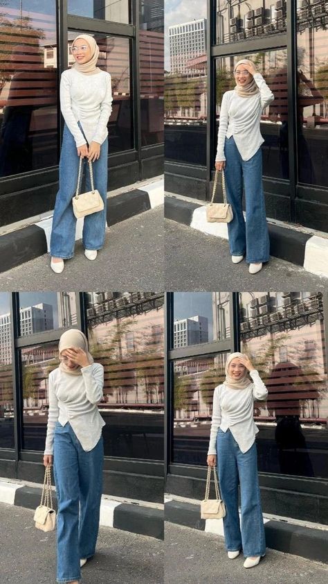 Vintage Outfit Hijab, Retro Hijab, Outfit Ngampus, Ootd Jeans, Ootd Korean Style, Outfit Hijab Casual, Sweater Rajut, Street Hijab Fashion, Muslim Outfits Casual