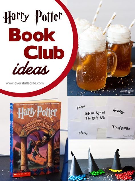 Some easy and fun ideas for hosting a Harry Potter book club discussion. #overstuffedlife Harry Potter Book Club, Book Club Ideas, Book Club Activities, Book Club Discussion, Harry Potter Activities, Harry Potter School, Cumpleaños Harry Potter, Hp Book, Harry Potter Classroom