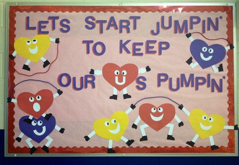 Physical Health Bulletin Board, Pe Door Decorations Physical Education, Jump Rope For Heart, Exercise Bulletin Board, Heart Healthy Bulletin Board Ideas, Exercise Bulletin Board Ideas, Elementary Pe Bulletin Boards, Healthy Bulletin Board Ideas, Pe Bulletin Boards Elementary