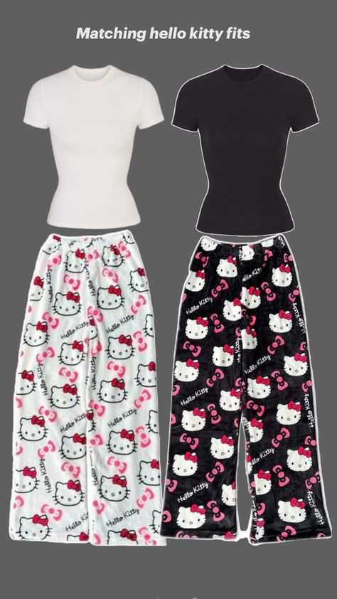 Hello Kitty Pajama Pants, Hello Kitty Pattern, Birthday Sleepover Ideas, Bff Matching Outfits, Kitty Pattern, Bff Matching, Matching Outfits Best Friend, Kitty Clothes, Hello Kitty Clothes