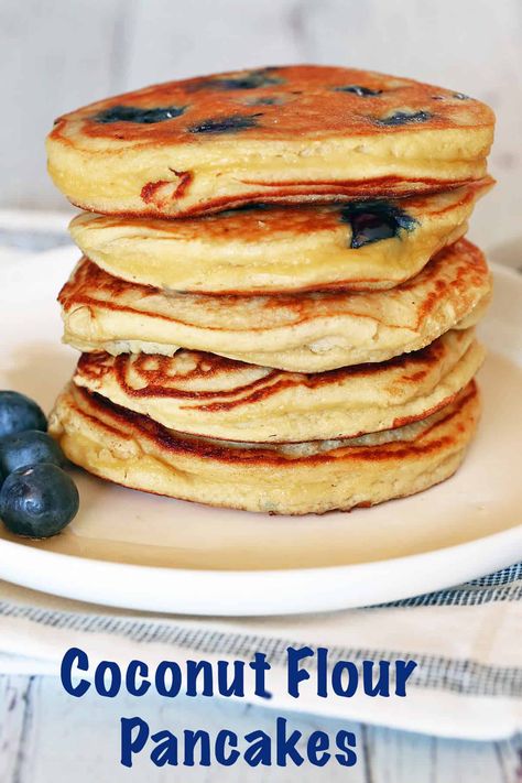 Of all my pancake recipes, these fluffy coconut flour pancakes are the closest to traditional ones. Almond Flour Recipes Desserts, Fluffy Coconut Flour Pancakes, Coconut Flour Pancakes Recipe, Yeast Free Recipes, Clean Eating Sweets, Yummy Pancake Recipe, Almond Flour Pancakes, Coconut Flour Pancakes, Breakfast Recipies