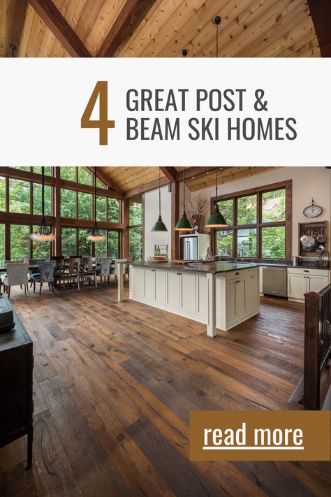 Post And Beam Homes Interior, Small Mountain Homes, Mountain Lodge Home, Post And Beam Homes, Post And Beam House, Mountain Style Homes, Yankee Barn Homes, Ski Home, Mountain View Home