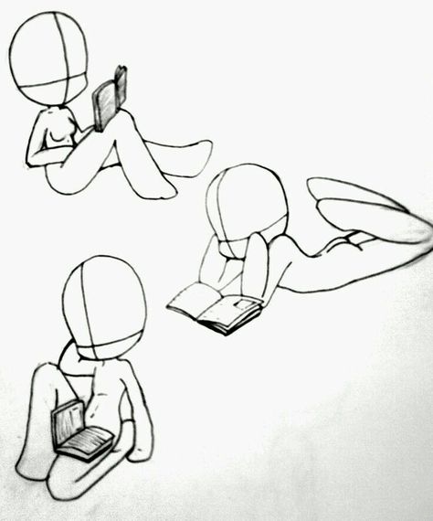 Chibi Reading Book Pose, Reading A Book Pose, Reading A Book Pose Drawing, Reading Pose, Poses Chibi, Pose Chibi, Book Poses, Chibi Bases, Chibi Pose