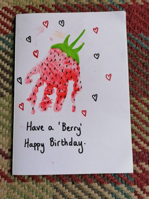 Birthday Card Infant Art, Footprint Art For Birthday, Aunt Birthday Cards Homemade, Hand Print Birthday Card Grandparents, Birthday Card From Infant, Birthday Cards From Infants, Happy Birthday Hand Print Art, Homemade Grandma Birthday Card, Birthday Infant Art