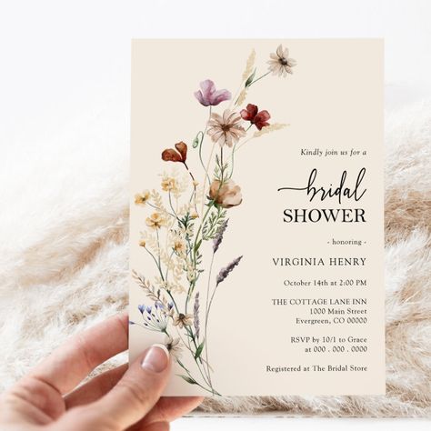 Elegant Boho Floral Bridal Shower Invitation Spring Bridal Shower Invitations, Wild Flower Bridal Shower Ideas, Garden Themed Bridal Shower Ideas, Wildflower Bridal Shower Theme, Vintage Bridal Shower Ideas, Flower Bridal Shower Theme, Tea Party Birthday Ideas, Bridgerton Birthday Party, Floral Bridal Shower Theme