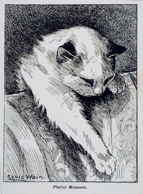 Louis Wain Cats, Louis Wain, Cat Sketch, Arte Sketchbook, Cats Illustration, Pen Art, Sketchbook Art Inspiration, Line Art Drawings, Cat Drawing