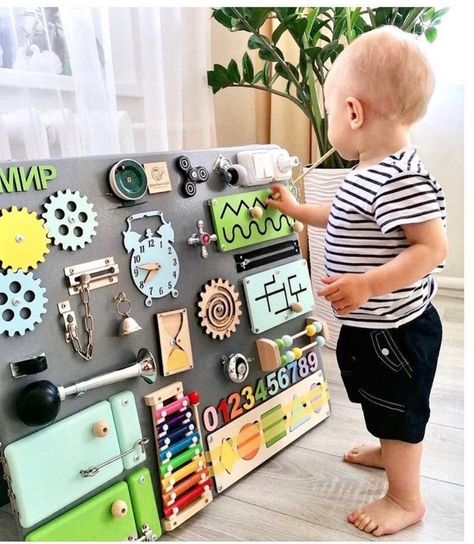 Toddler busy board baby shower gift Montessori educational | Etsy Diy Busy Board, Toddler Busy Board, Toddler Board, Toddler Activity Board, Busy Board Baby, Montessori Activity, Secondary Colors, Busy Boards For Toddlers, Toddler Christmas Gifts