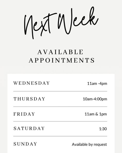 Hey girl heyyyy 👋🏾👋🏾👋🏾 it’s time to book your next nail appointment!! Here’s my availability for next week! I also accept same day appointments (when available) for my last minute girlies dm, call or text (839) 247-0620. Link in bio to book ahead! #charlottenails #charlottenailartist #uptowncharlotte #charlottenailsalon #cltnails #uptowncharlottenails #charlotteblackowned #cltstylist #charlottenightlife #bntoc #queencity #queencitynails #queencitynailartist #cltbaddies #uptowncharlottenails... Availability For Appointments, Appointments Available Next Week, Small Nail Salon, Available Appointments, Lash Extentions, Nail Appointment, Small Nail, Beauty Parlour, Nail Room