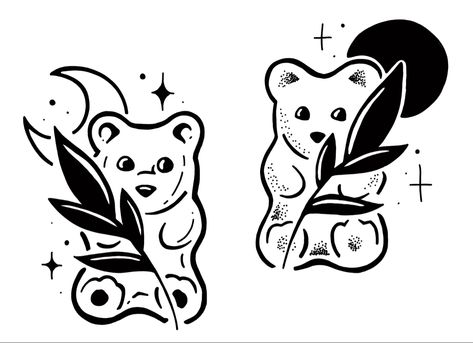 Love Design Tattoo, Gummy Bear Tattoo, Sticker Motive, Matching Tattoo Designs, Crisp Ink, Lil Drawings, Brooch Ideas, Etching Designs, Matching Friend Tattoos