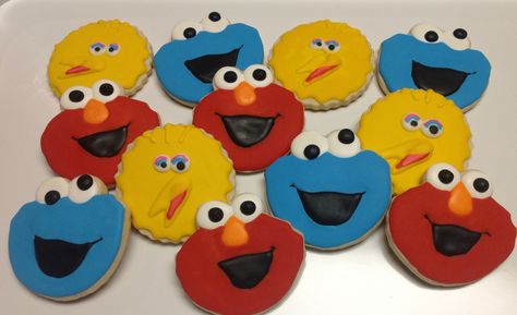 Cookie Monster, Elmo, Big Bird Decorated Sugar Cookies by I AM the Cookie Lady Big Bird Cookies Decorated, Bird Cookies, Decorated Sugar Cookies, Cookies Decorated, Cookie Ideas, Big Bird, Cookie Monster, Sugar Cookies Decorated, 1st Bday