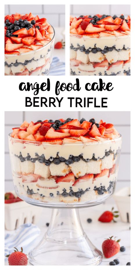 Angel Food Trifle, Angel Food Cake Trifle, Trifle Bowl Recipes, Angel Food Cake Desserts, 4th Of July Dessert, Berry Trifle, Trifle Desserts, Berry Dessert, Trifle Recipe