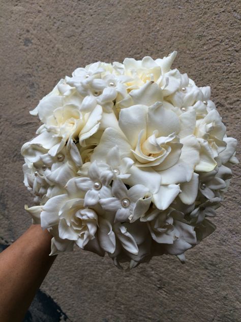 Gardenia roses and stephanotis Wedding Flowers Gardenias, Gardenia Flower Bouquet, Gardenia Bouquet Wedding, Gardenia Wedding Bouquet, Gardenia Bridal Bouquet, Gardenias Bouquet, Gardenia Wedding Flowers, Formal Flowers, Gardenia Bouquet