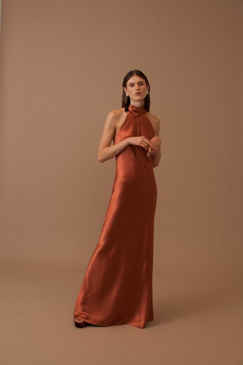 Rust Orange Dress, Orange Gown, Dinner Gowns, Galvan London, Stunning Bridesmaid Dresses, Maid Of Honour Dresses, Burnt Orange Dress, Designer Evening Dresses, Rust Dress