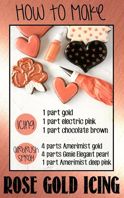 Rose Gold Icing, Make Rose Gold, Gold Icing, Icing Color Chart, Colored Frosting, Cookie Decorating Tutorial, Cookie Techniques, Frosting Colors, Decorated Cookies Tutorial