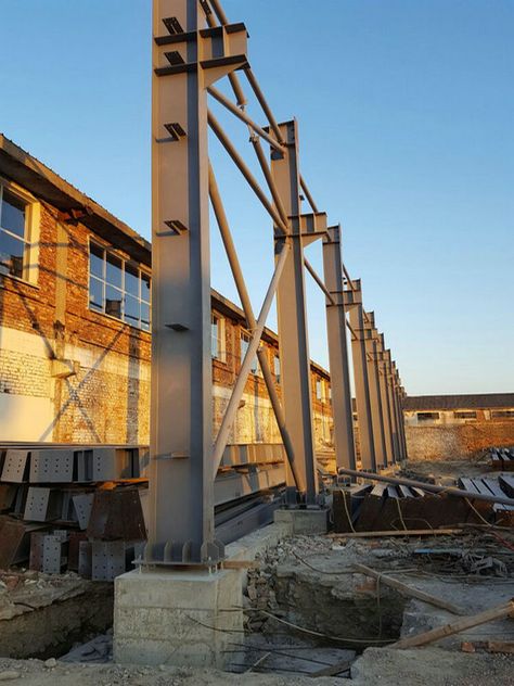 Steel Structure Warehouse in Albania Commercial Steel Buildings, Steel Warehouse, Seismic Design, Metal Building Designs, Beam Structure, Steel Structure Buildings, Building Foundation, Steel Frame House, Warehouse Design