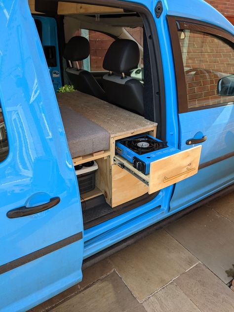 Upgraded the Pullout camper van kitchen - By Tom Edwards Volkswagen Caddy Campers, Vw Caddy Conversion, Prado Camper, Caddy Conversion, Vanity Van, Caddy Camping, Camper Furniture, Berlingo Camper, Camper Van Kitchen