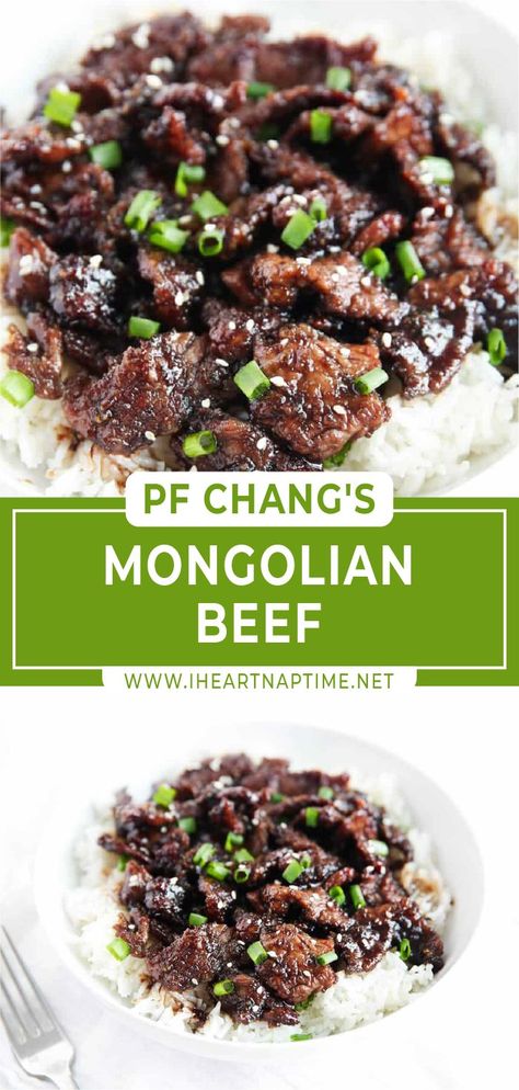 If you sometimes get a craving for PF Chang’s Mongolian beef like I do, you’ll be happy to know I’ve got you covered with this incredibly easy homemade 30-minute recipe that is even better than the original! Mongolian Barbecue, Asian Steak Bites, Pf Chang, Sticky Sauce, Creamy Pasta Bake, Mongolian Beef Recipes, Healthy Baked Chicken, I Heart Naptime, Mongolian Beef