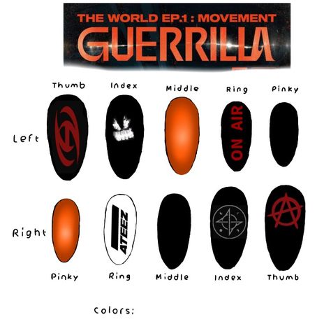 ATEEZ-GUARRILLA Kpop Nail Art Ateez, Mingi Ateez Nails, Ateez Concert Nails, Ateez Themed Nails, Ateez Nails Ideas, Ateez Nail Ideas, K Pop Nails Ateez, Kpop Nails Designs Ateez, Ateez Makeup Inspired