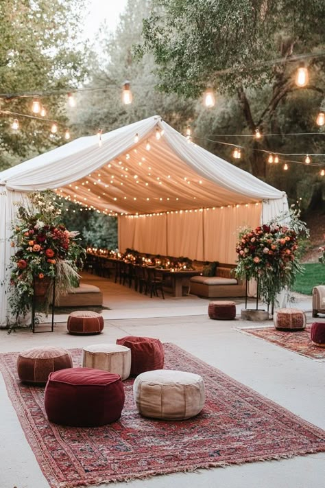 Backyard Wedding Ideas With Tent, Wedding Venues Whimsical, Wedding Outdoor Activities, Yurt Wedding Receptions, Garden Wedding On A Budget, Boho Tent Wedding Reception, Diy Marquee Wedding, Backyard Spring Wedding Ideas, Wedding Tent Inspiration