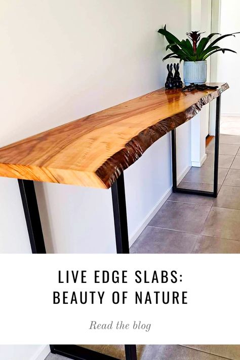 Live Edge Buffet Table, Live Edge Sideboard, Live Edge Hall Table, Live Edge Wood Furniture, Live Edge Shelves, Woodsy Decor, Live Edge Slabs, Craft Table Diy, Natural Edges