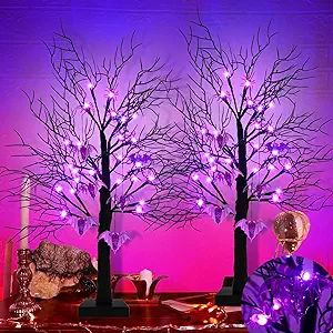 This 2 Pack 24in lighted black Halloween tree adorned with 6 purple bat lights, 6 purple spider lights & 12 purple lights. For an extra spooky touch, every tree comes with 3 hanging bat ornaments and 3 hanging spider ornaments. Create a unique Halloween decorations indoor. Battery Operated 3 AA batteries (not included) & Timer: Set the "timer", the Halloween tree lights will start to go into an automatic 6 hrs on and 18 hrs off cycle. Base:4 x 4 inch. Bat Ornaments, Tree Halloween Decorations, Black Halloween Tree, Spider Lights, Spider Ornaments, Hanging Spider, Halloween Mantle Decor, Halloween Christmas Tree, Purple Spider