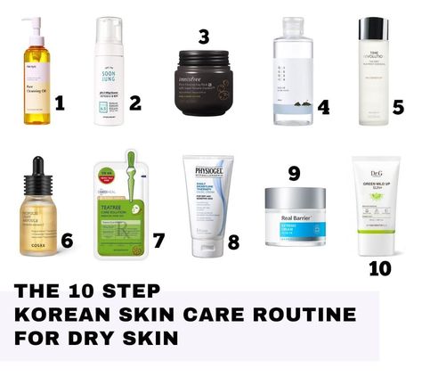 10 step Korean skin care routine products for dry skin Korean Skin Care Routine Products, Dry Skincare Routine, 10 Step Skin Care Routine, Skin Care Routine Products, Scalp Spa, Routine For Dry Skin, Korean Skin Care Routine, Korean 10 Step Skin Care, Korean Skin Care Secrets