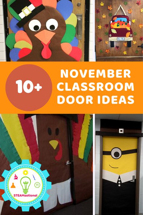 Cute Thanksgiving Classroom Door Ideas, Thanksgiving Class Door Decorations, Thanksgiving Ceiling Decorations Classroom, Thanksgiving Pre K Door, November Themes For Toddlers Classroom, Thankful Boards Ideas, Thanksgiving Themed Classroom Door, Thanks Giving Classroom Door Ideas, Turkey Door Ideas For Classroom