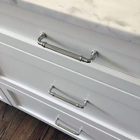 Kitchen Hardware Silver, Silver Hardware Kitchen, Silver Kitchen Hardware, Polished Nickel Kitchen Hardware, Silver Cabinet Pulls, Kitchen Cabinet Hardware Ideas, Walkin Wardrobe, Cabinet Hardware Ideas, Polished Nickel Kitchen