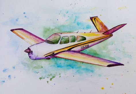 Watercolour airplane painting Aeroplane Watercolor Painting, Abstract Airplane Painting, Watercolour Airplane, Airplane Watercolor, Airplane Painting, Story Stones, Watercolor Paintings Easy, Easy Watercolor, Aesthetic Painting