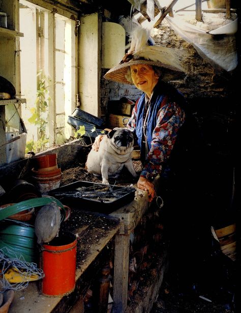 Valerie Finnis amongst her work, little augury Valerie Finnis, Garden Outfit, Nice Garden, English Manor, Potting Sheds, Interiors Magazine, A Pug, World Of Interiors, Greenhouses