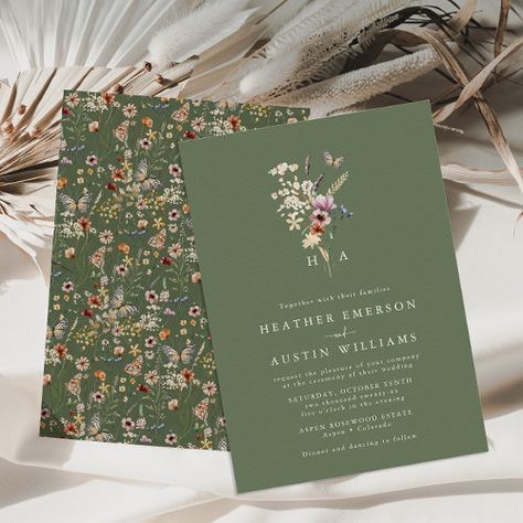 $2.98 | Sage Green Boho Wedding Invitation - watercolor floral, boho chic, elegant botancial, minimalist with initial, couple monogram, whimsical wildflowers, tan beige terracotta purple, bohemian earth tones, spring summer fall winter, sage green wedding Green Boho Wedding, Couple Monogram, Boho Wedding Invitation Template, Popular Wedding Invitations, Boho Wedding Invitation, Boho Invitations, Green Themed Wedding, Rustic Boho Wedding, Spring Wedding Invitations