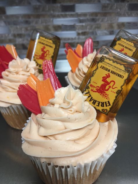 Fireball Cupcakes Birthday Cakes, 21st Bday Cupcake Ideas, Cupcakes With Shots On Top, 21st Bday Cupcakes, Fireball Birthday Cake, 21 Birthday Cupcakes, Family Deserts, 21 Cupcakes, Fireball Cupcakes