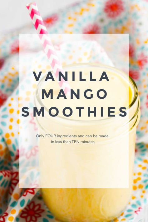 Four Ingredients and a ten minute prep time! This Vanilla Mango Smoothie will rock your grab and go breakfast needs in the morning.  Customize it with leftover fruits and have a healthy and satisfying breakfast treat! #smoothie via @savorandsavvy Mango Smoothie Recipe, Freezer Smoothie Packs, Freezer Smoothies, Blackberry Smoothie, Smoothie Popsicles, Mango Smoothie Recipes, Smoothie Recipes For Kids, Vanilla Smoothie, Summer Smoothies