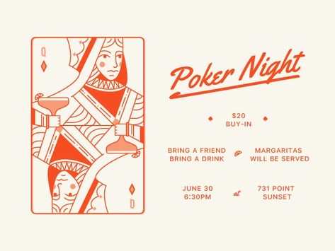 Poker Night Invite by Megan Kelso on Dribbble Playing Card Invitation, Graphic Design Invitation, Casino Night Invitations, Backyard Movie Party, Casino Jackpot, Poker Party, Poker Set, Backyard Movie, Fun Invitations