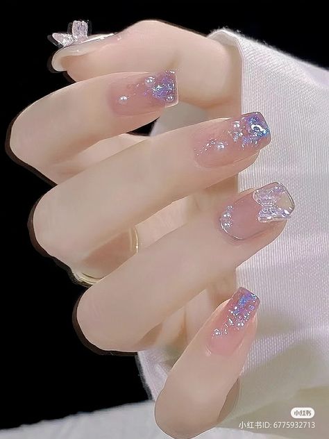 Nails Girly Classy, Kokomi Nails, Asian Nails, Gel Nails Diy, Blush Nails, Pretty Gel Nails, Really Cute Nails, Kawaii Nails, Beautiful Nail Designs