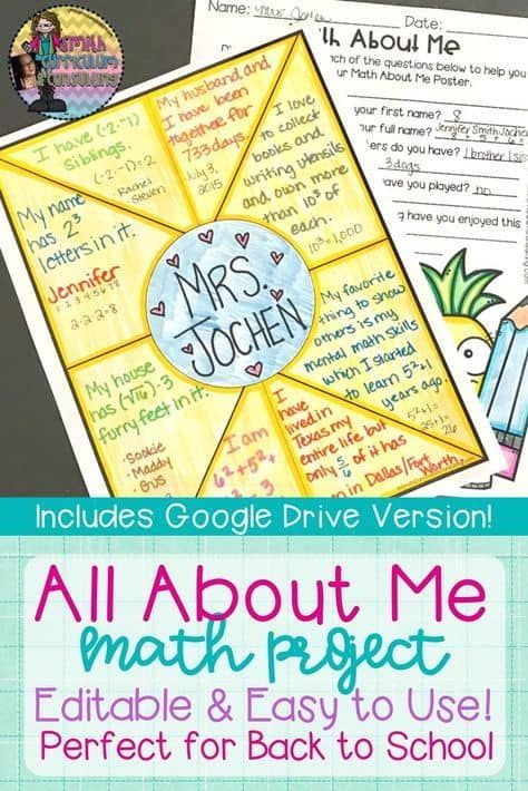 About Me Project, All About Me Maths, Math Knowledge, School Open House, Math Quotes, Upper Elementary Math, Math Interactive, Math Interactive Notebook, Arts Integration