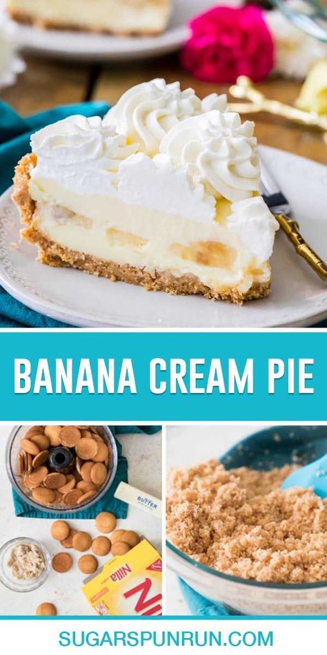 How to make THE perfect Banana Cream Pie! My recipe is made with a creamy vanilla pudding, flavored with a thick layer of bananas, served on a crisp vanilla wafer crust and topped off with a fluffy crown of homemade whipped cream! Recipe includes a how-to video! Banana Cream Pie Recipe With Pudding And Vanilla Wafers, Banana Cream Pie With Vanilla Wafers, Banana Cream Pie Vanilla Wafers, Vanilla Wafer Crust Recipe, Vanilla Banana Pudding, Banana Cream Pie Recipe With Pudding, Vanilla Wafer Banana Pudding, Homemade Banana Cream Pie, Vanilla Wafer Crust